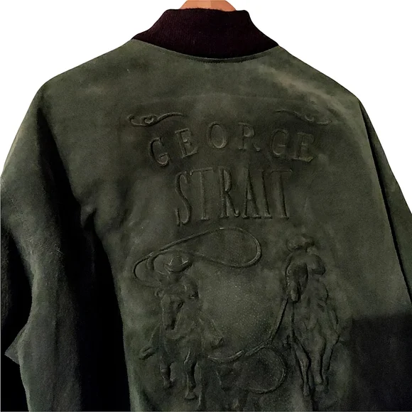 Vintage George Strait 80's Country Suede Leather Letterman Bomber Jacket Unisex - Picture 11 of 16